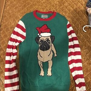Ugly Christmas Sweater Green and Red Pug Crewneck